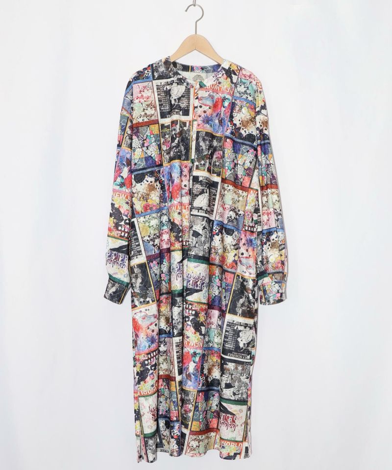 アニマル×蝶柄 前開きクラッシュベロアワンピース-16