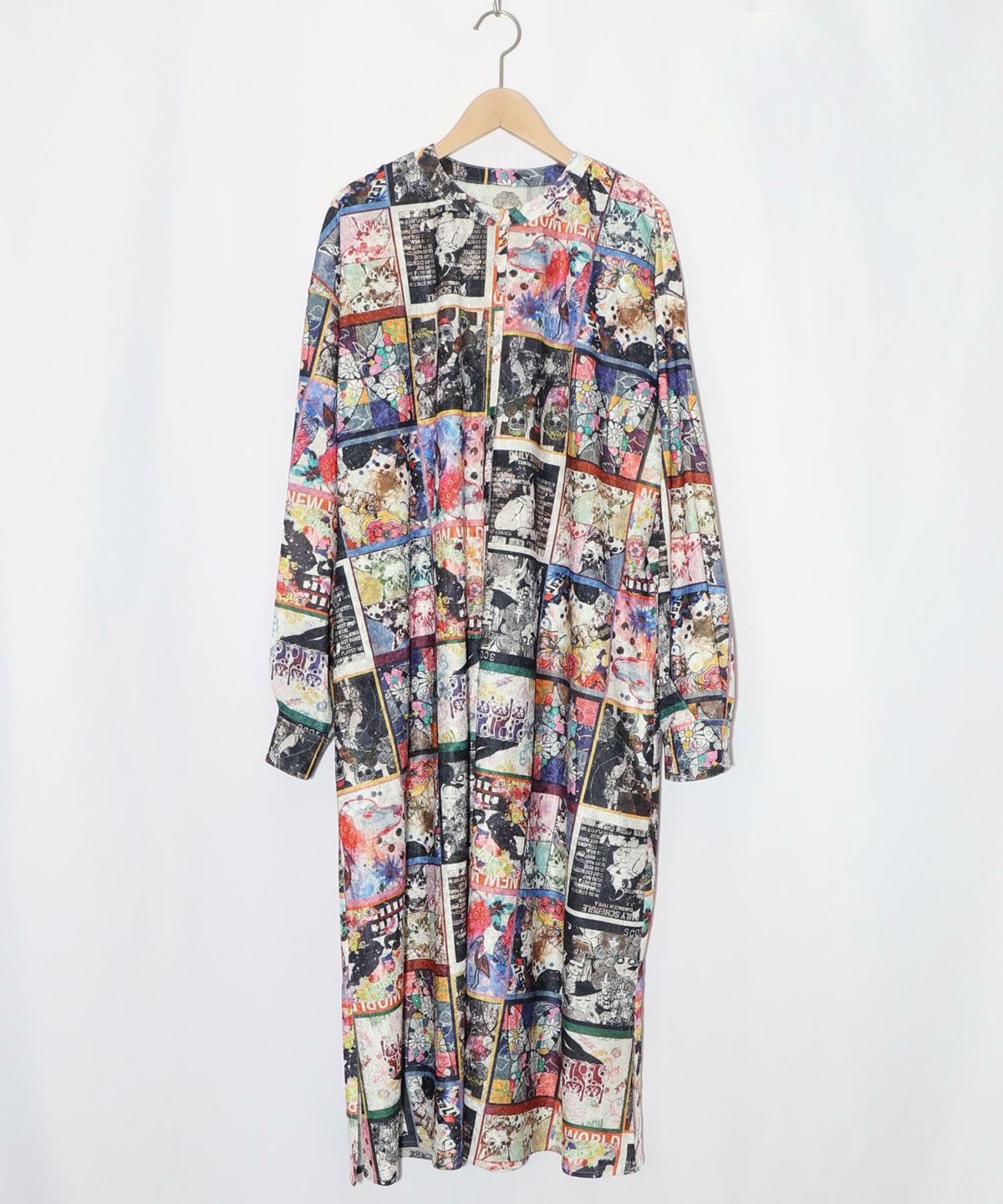 アニマル×蝶柄 前開きクラッシュベロアワンピース-16