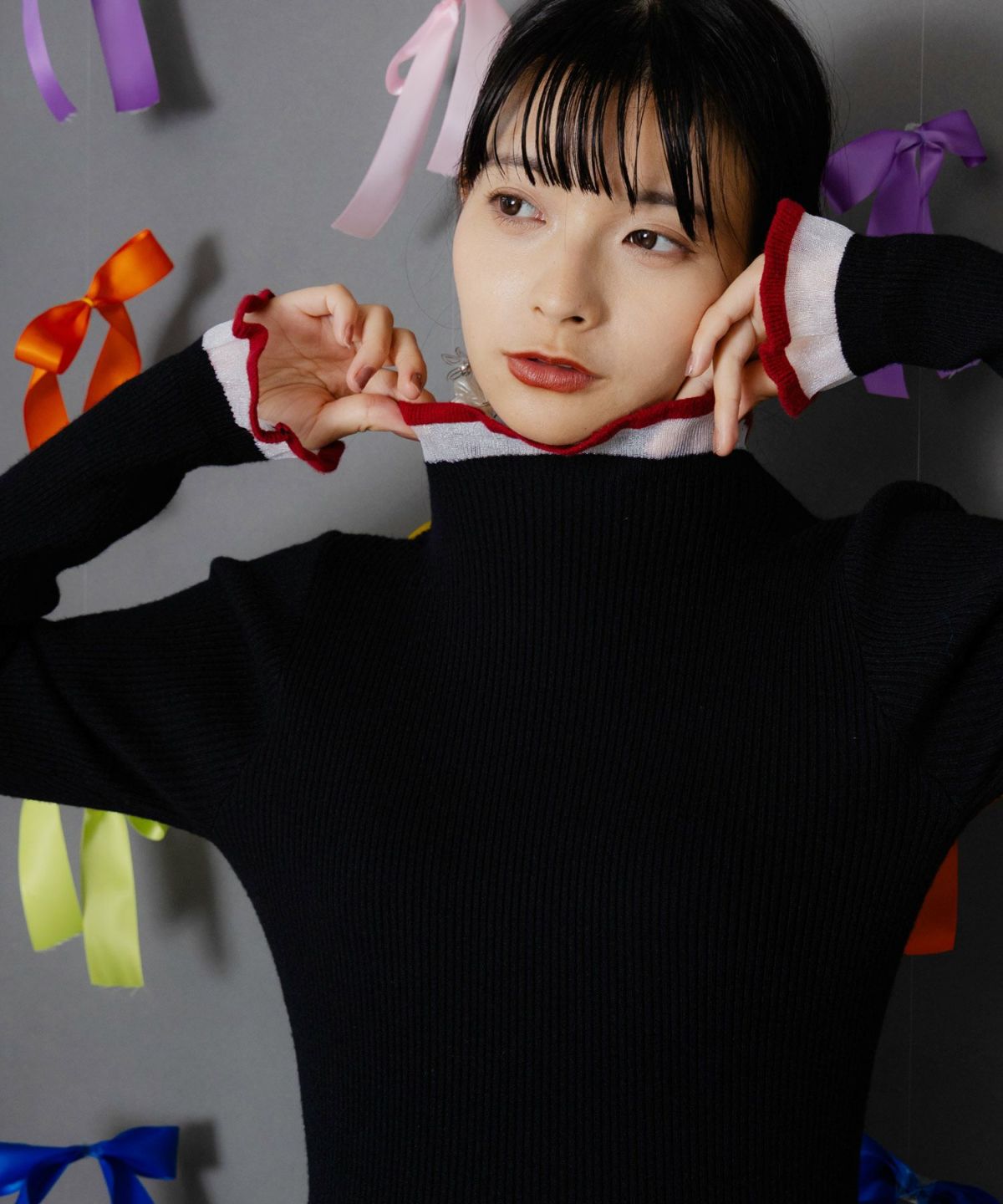 シアー×ニット 切替トップス-1