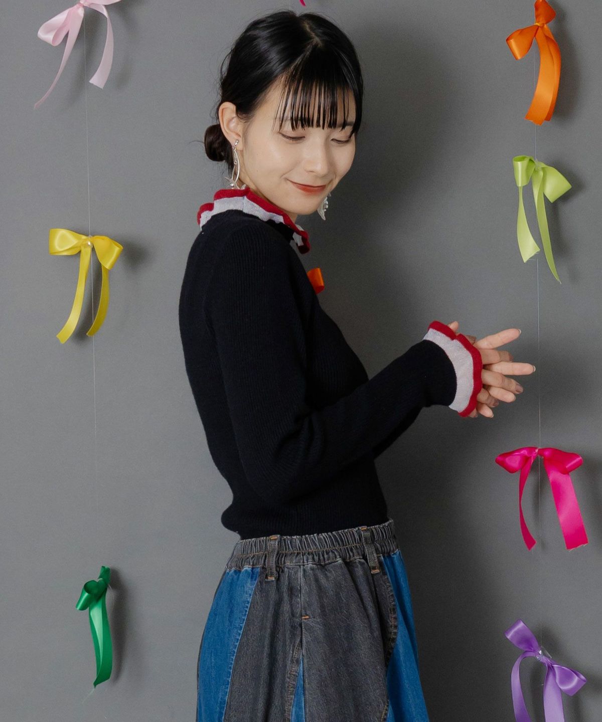 シアー×ニット 切替トップス-4