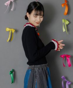 153756：シアー×ニット 切替トップスの通販-ScoLar