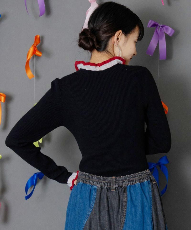 シアー×ニット 切替トップス-5