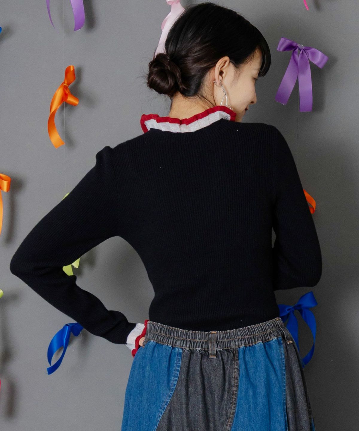 シアー×ニット 切替トップス-5