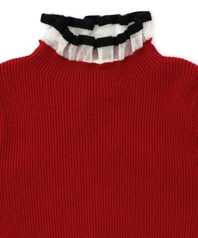 シアー×ニット 切替トップス-14