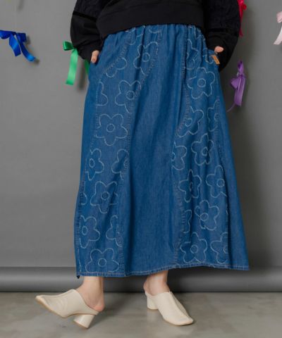 153753：花柄ジャガードor配色波模様デニムスカートの通販-ScoLar
