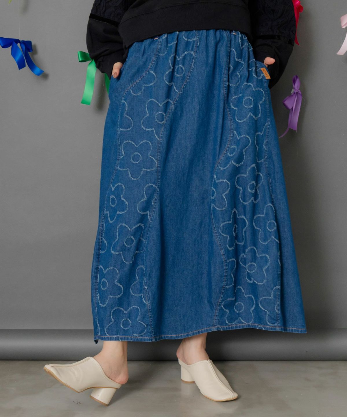 花柄ジャガードデニム×波模様デニムスカート-1