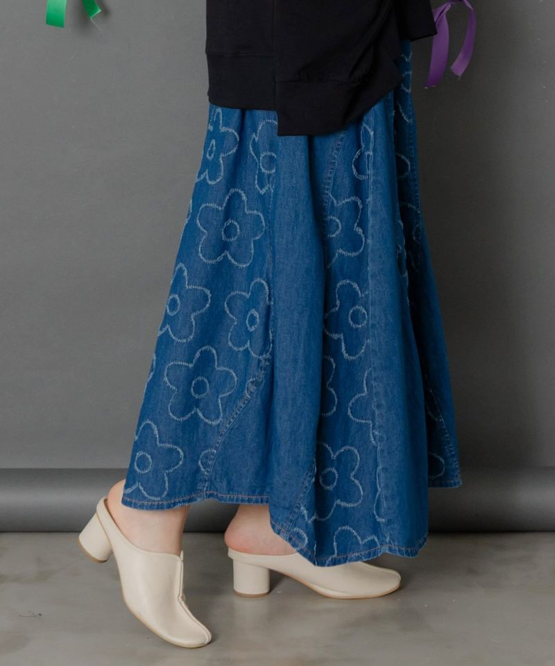 花柄ジャガードデニム×波模様デニムスカート-3