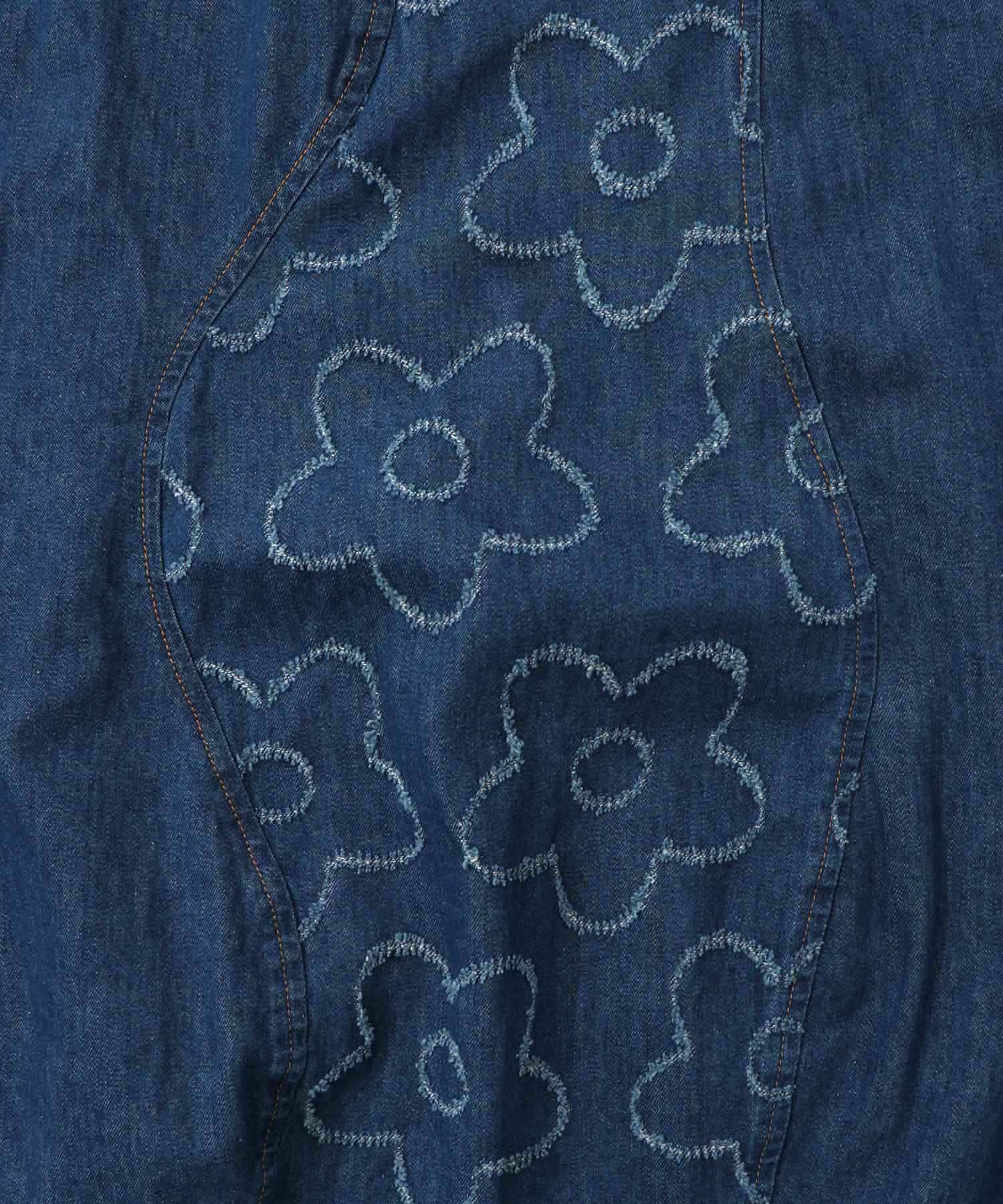 花柄ジャガードデニム×波模様デニムスカート-16