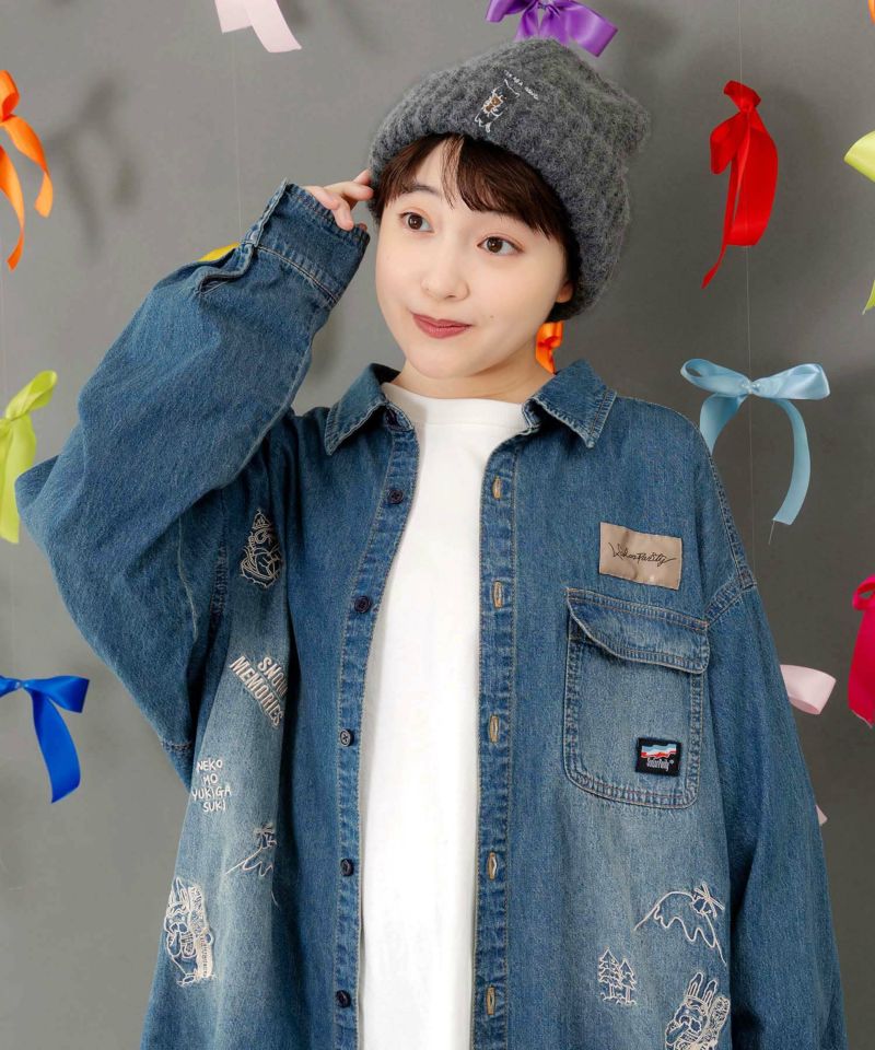 ネコのたからもの刺繍ニット帽-3