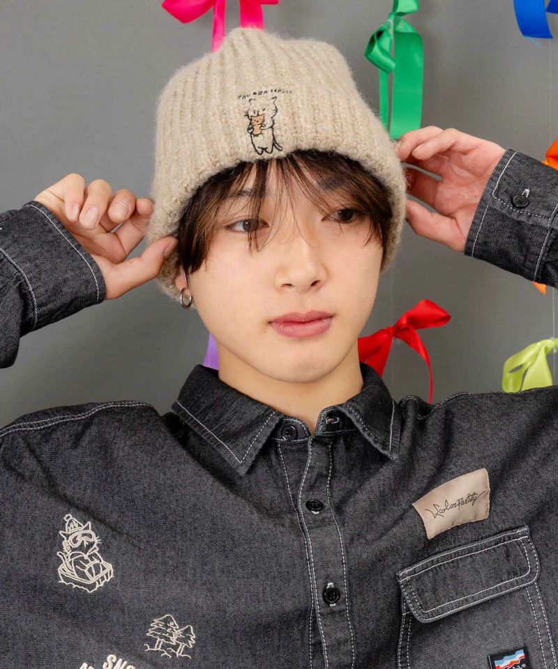 653336：ネコのたからもの刺繍ニット帽の通販-ScoLar