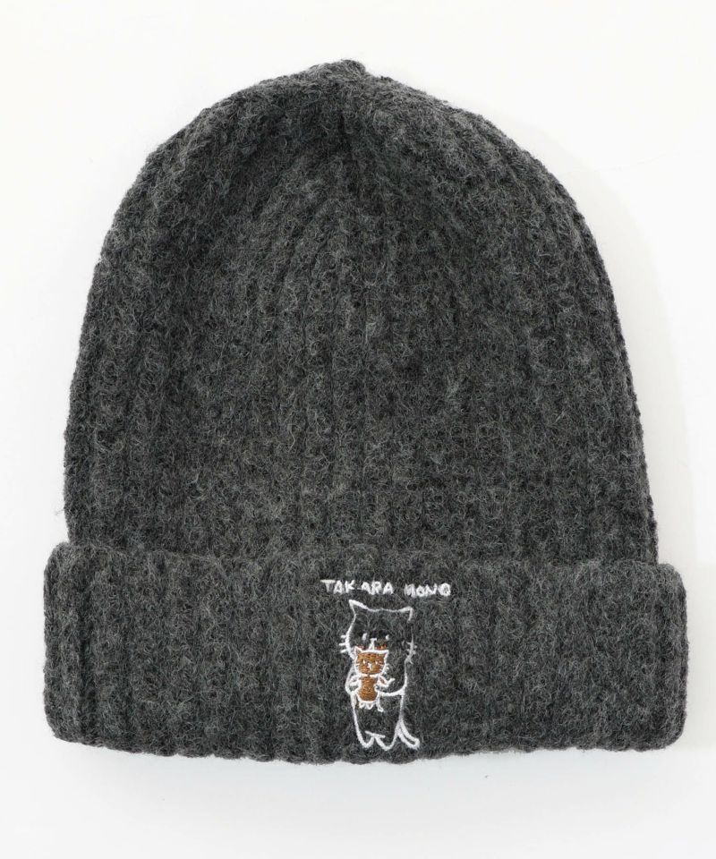 ネコのたからもの刺繍ニット帽-8