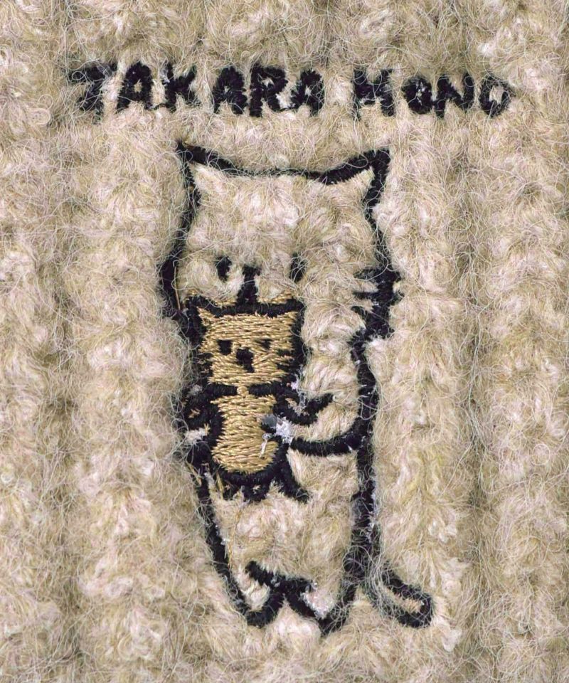 ネコのたからもの刺繍ニット帽-13
