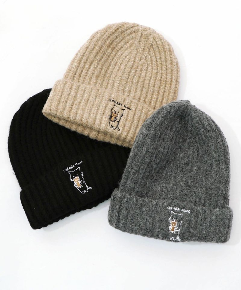 ネコのたからもの刺繍ニット帽-17