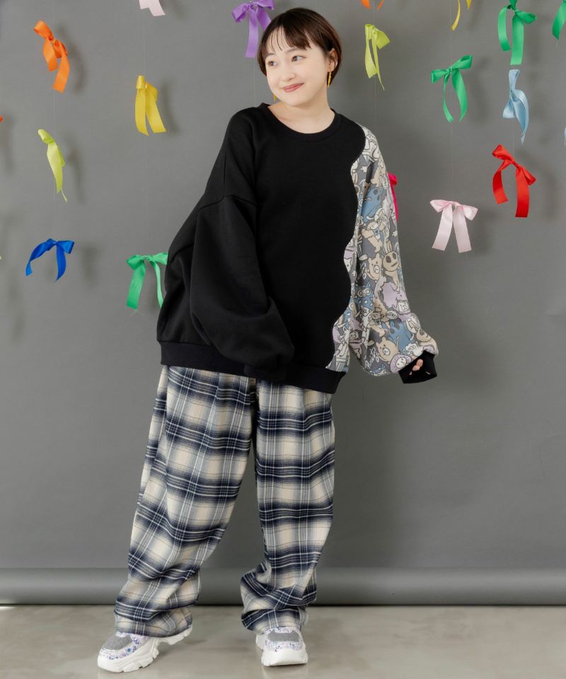 Parityキャラ総柄 裏起毛波模様切替プルオーバー-2