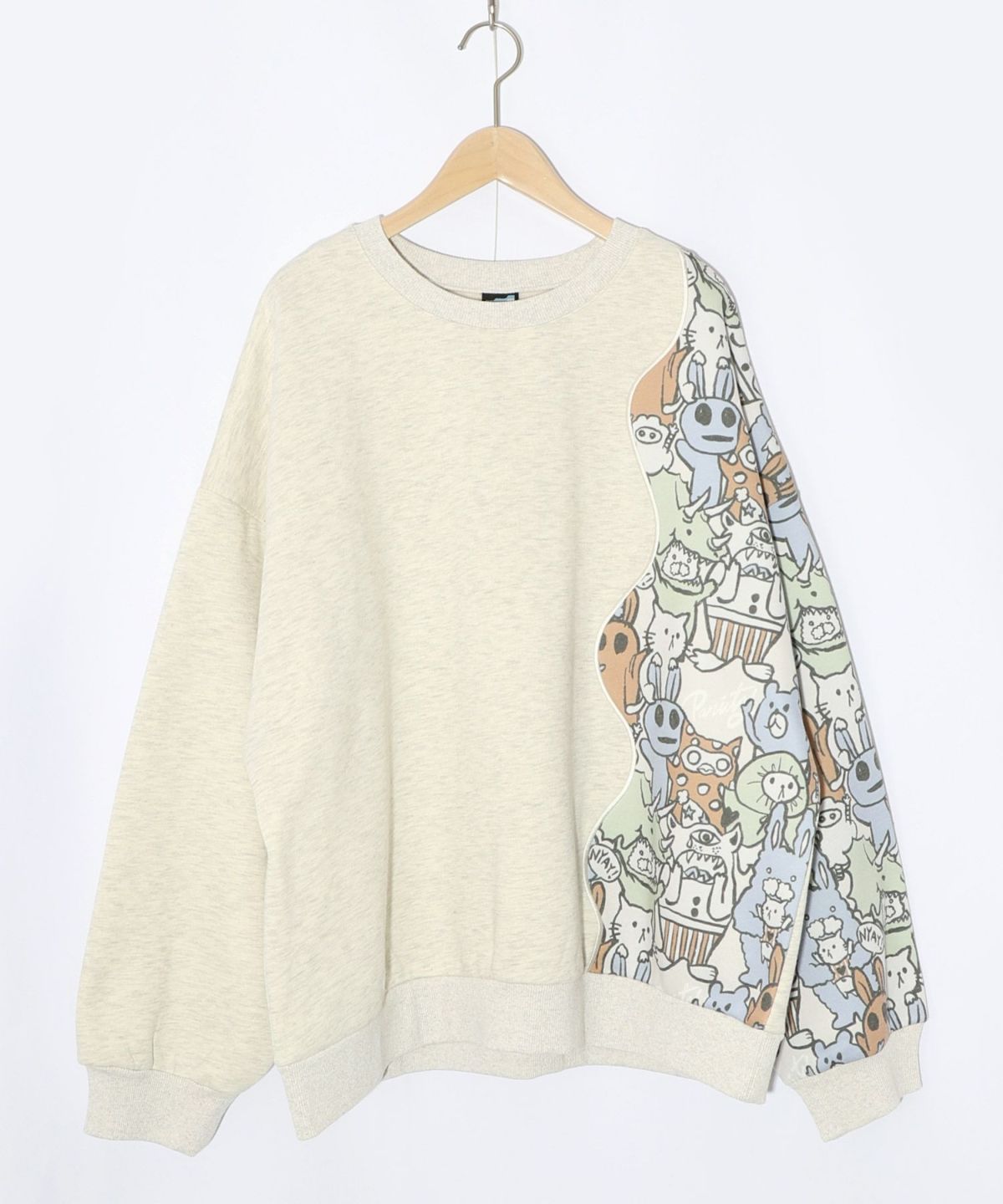 Parityキャラ総柄 裏起毛波模様切替プルオーバー-14