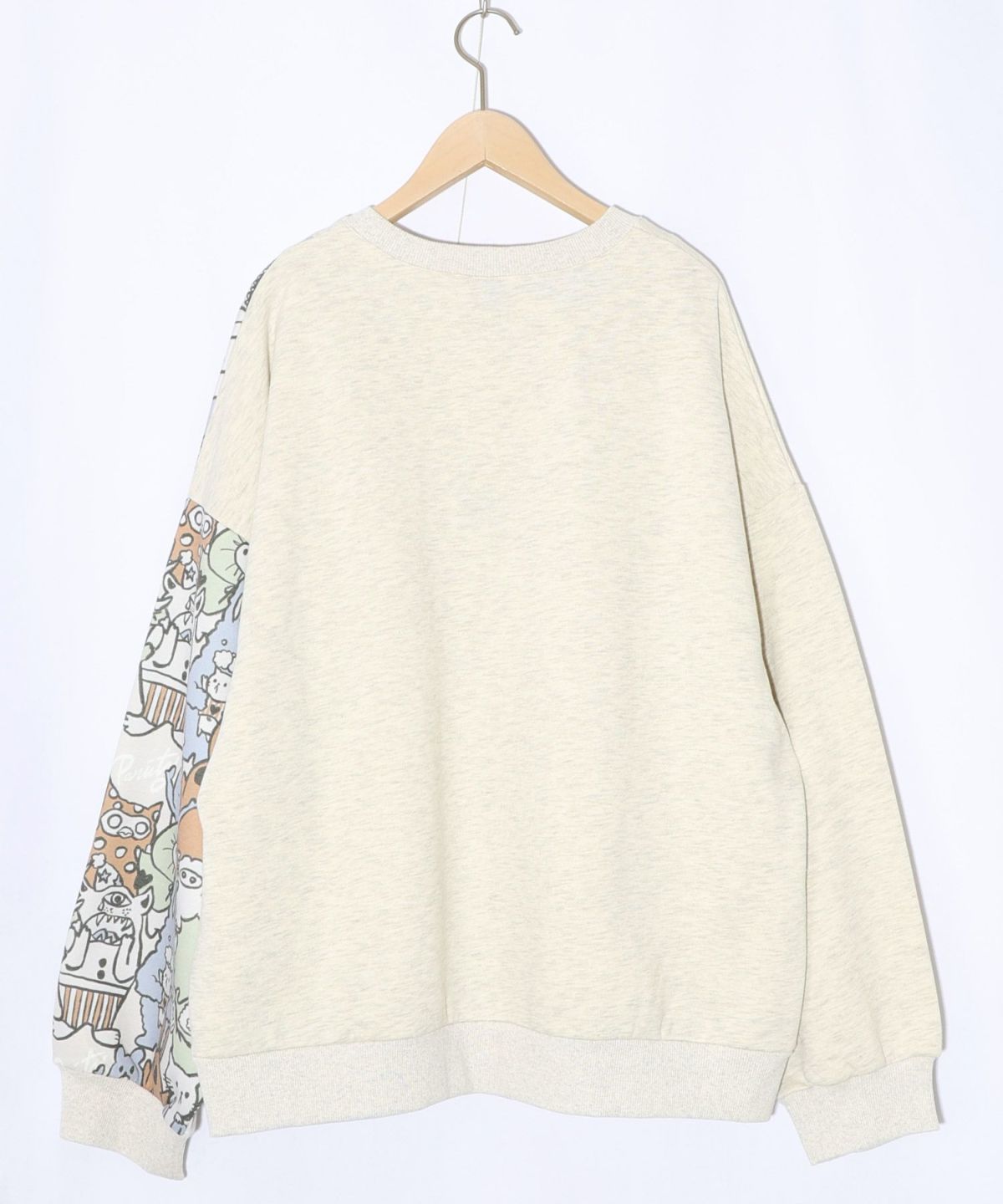 Parityキャラ総柄 裏起毛波模様切替プルオーバー-15