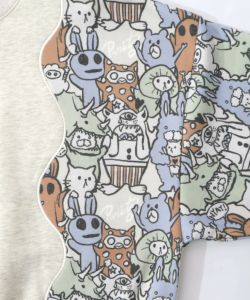 Parityキャラ総柄 裏起毛波模様切替プルオーバー-15