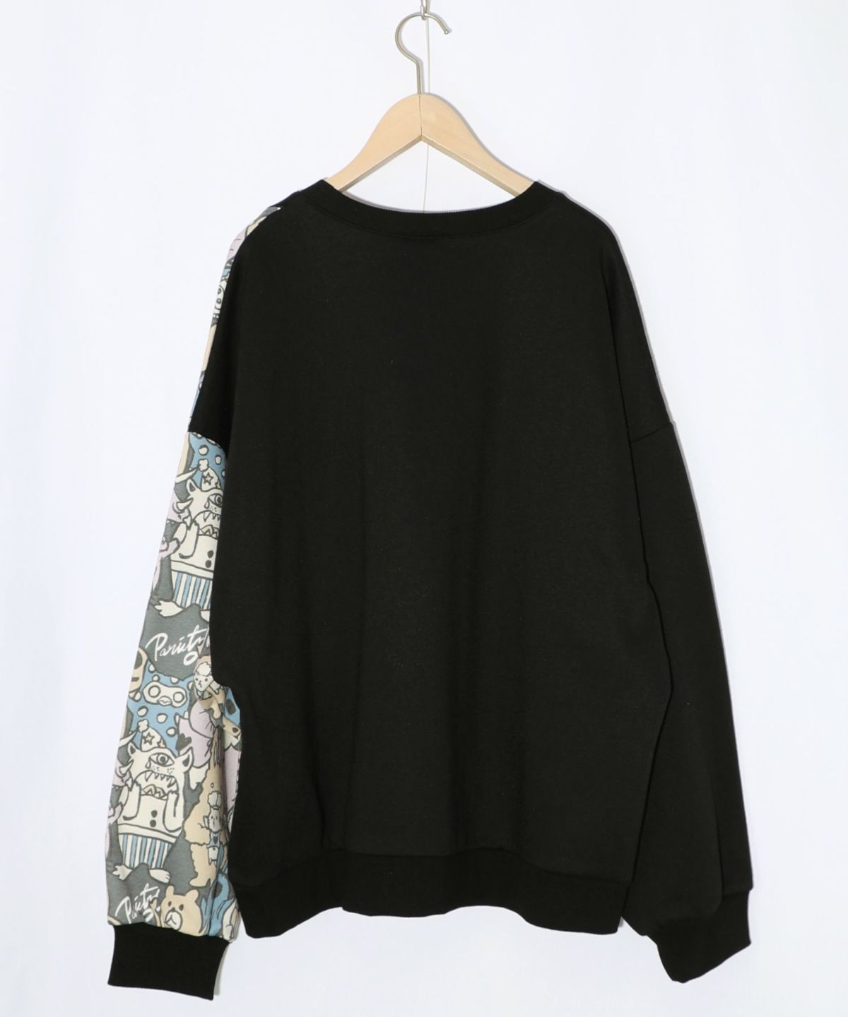 Parityキャラ総柄 裏起毛波模様切替プルオーバー-17