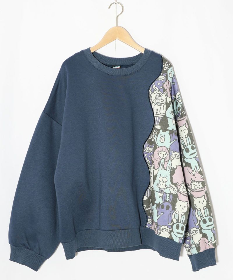 Parityキャラ総柄 裏起毛波模様切替プルオーバー-20