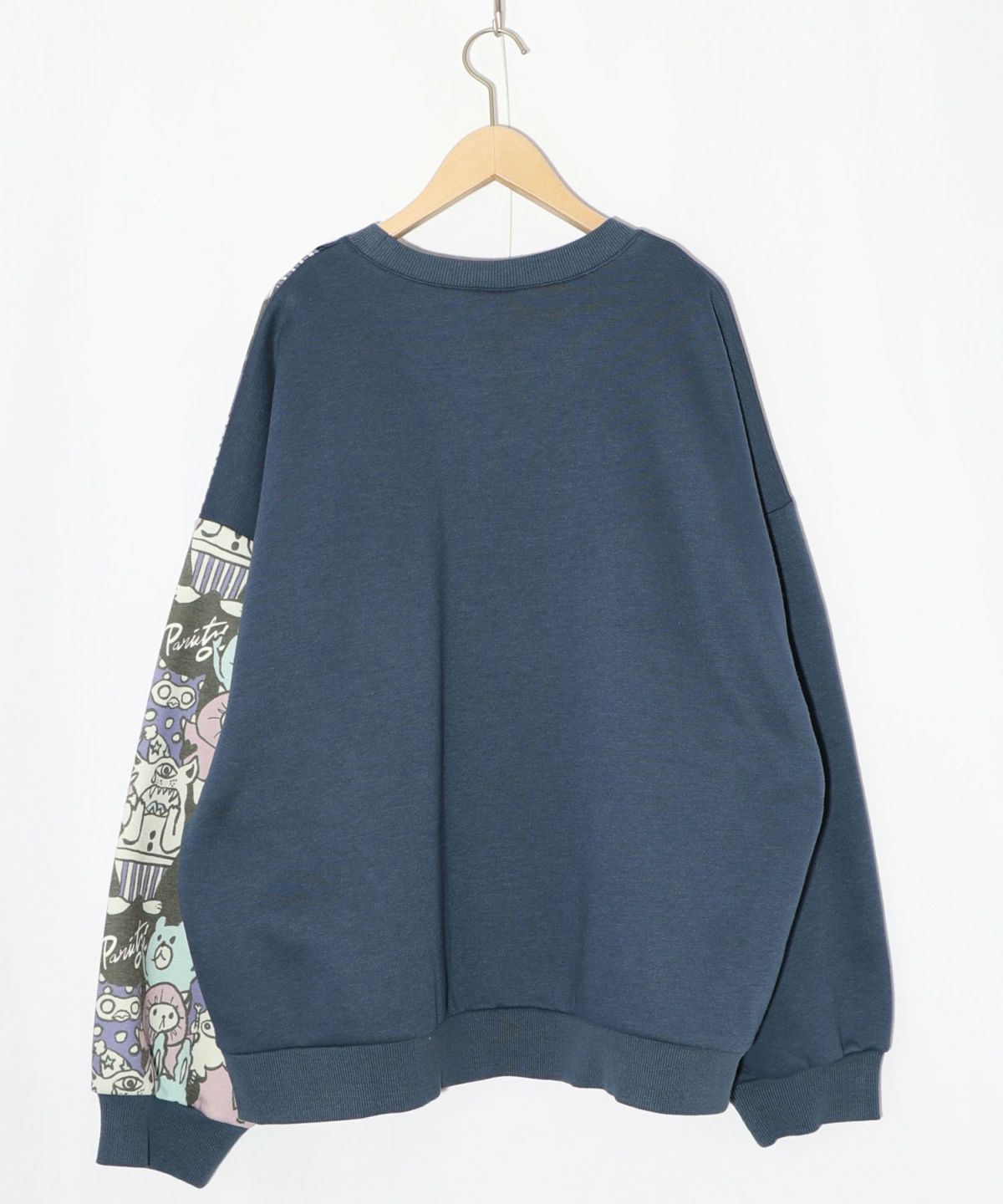 Parityキャラ総柄 裏起毛波模様切替プルオーバー-21