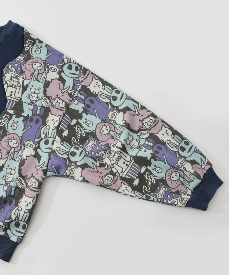 Parityキャラ総柄 裏起毛波模様切替プルオーバー-25