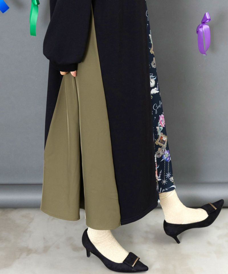 アンティーク柄 バイカラー切替ワンピース-7