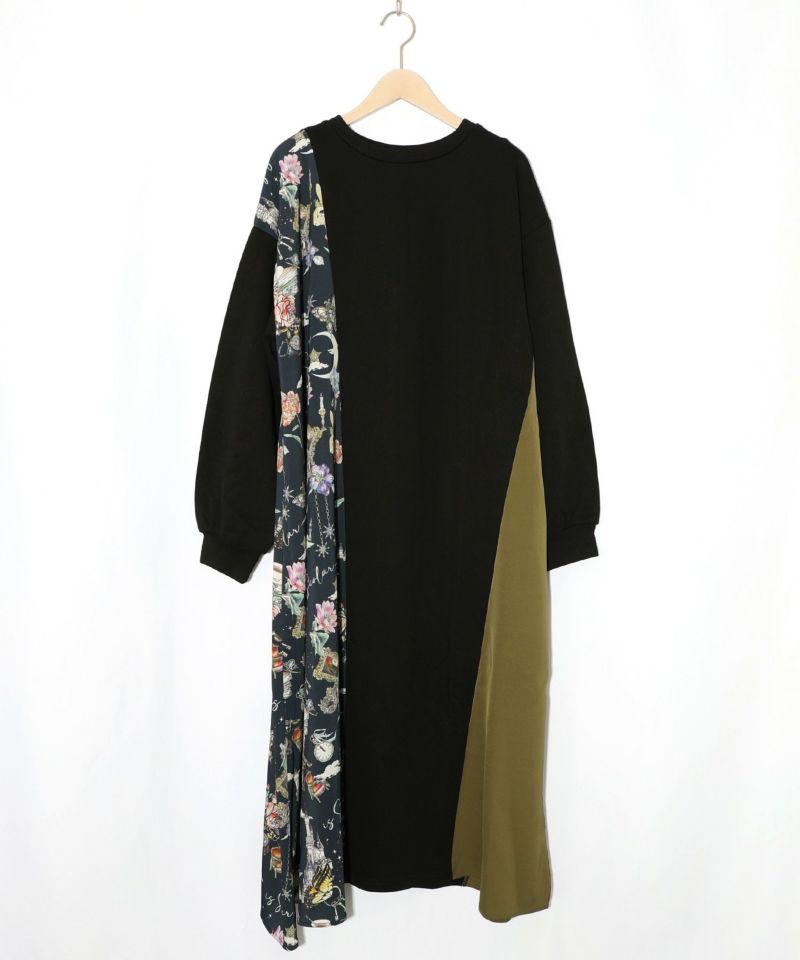 アンティーク柄 バイカラー切替ワンピース-9