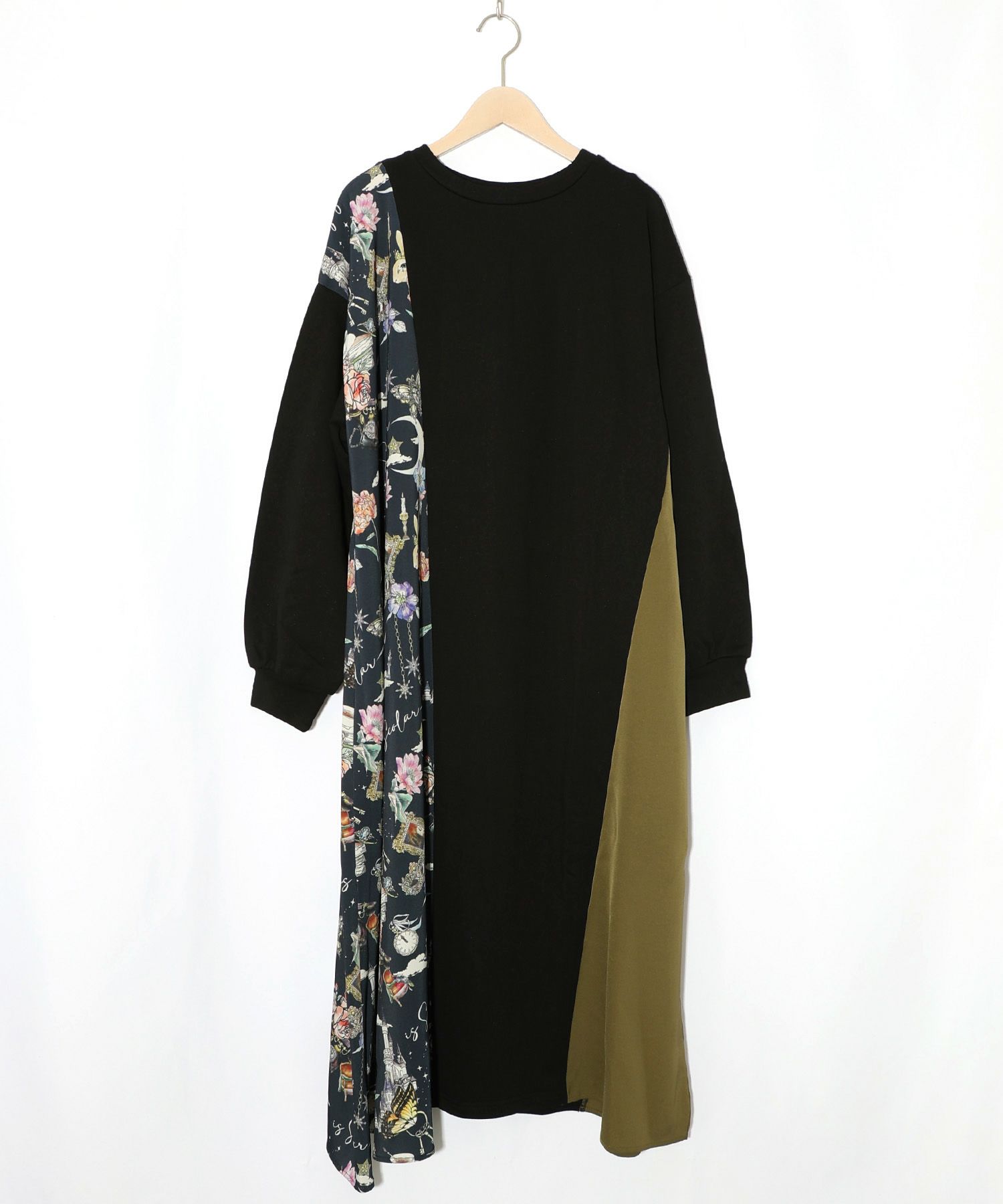 アンティーク柄 バイカラー切替ワンピース-9