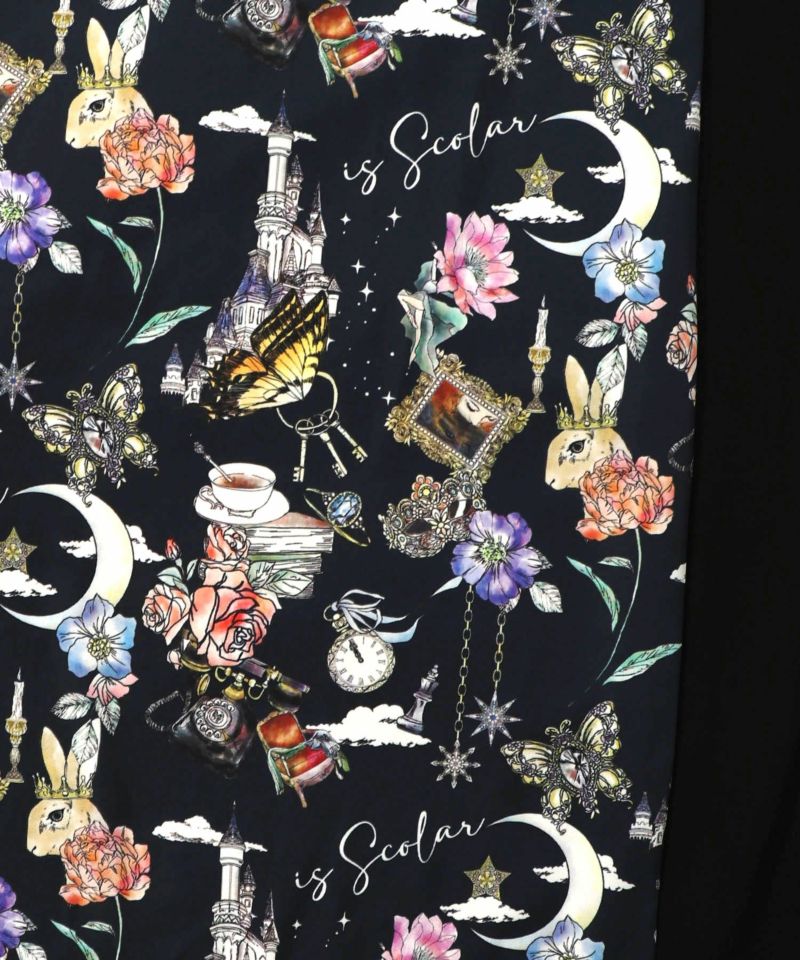 アンティーク柄 バイカラー切替ワンピース-10