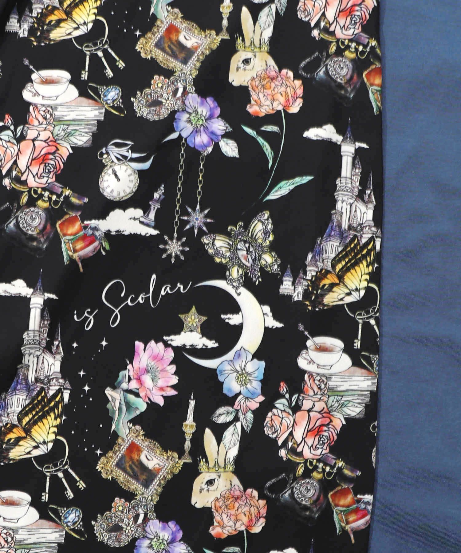 アンティーク柄 バイカラー切替ワンピース-12