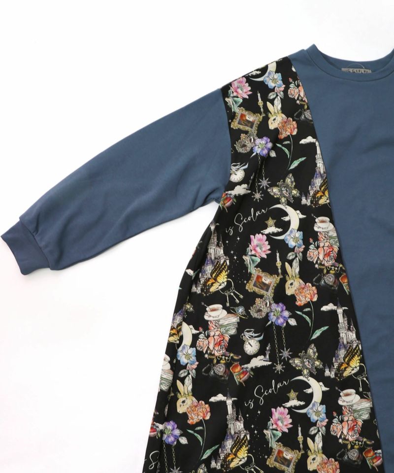 アンティーク柄 バイカラー切替ワンピース-14