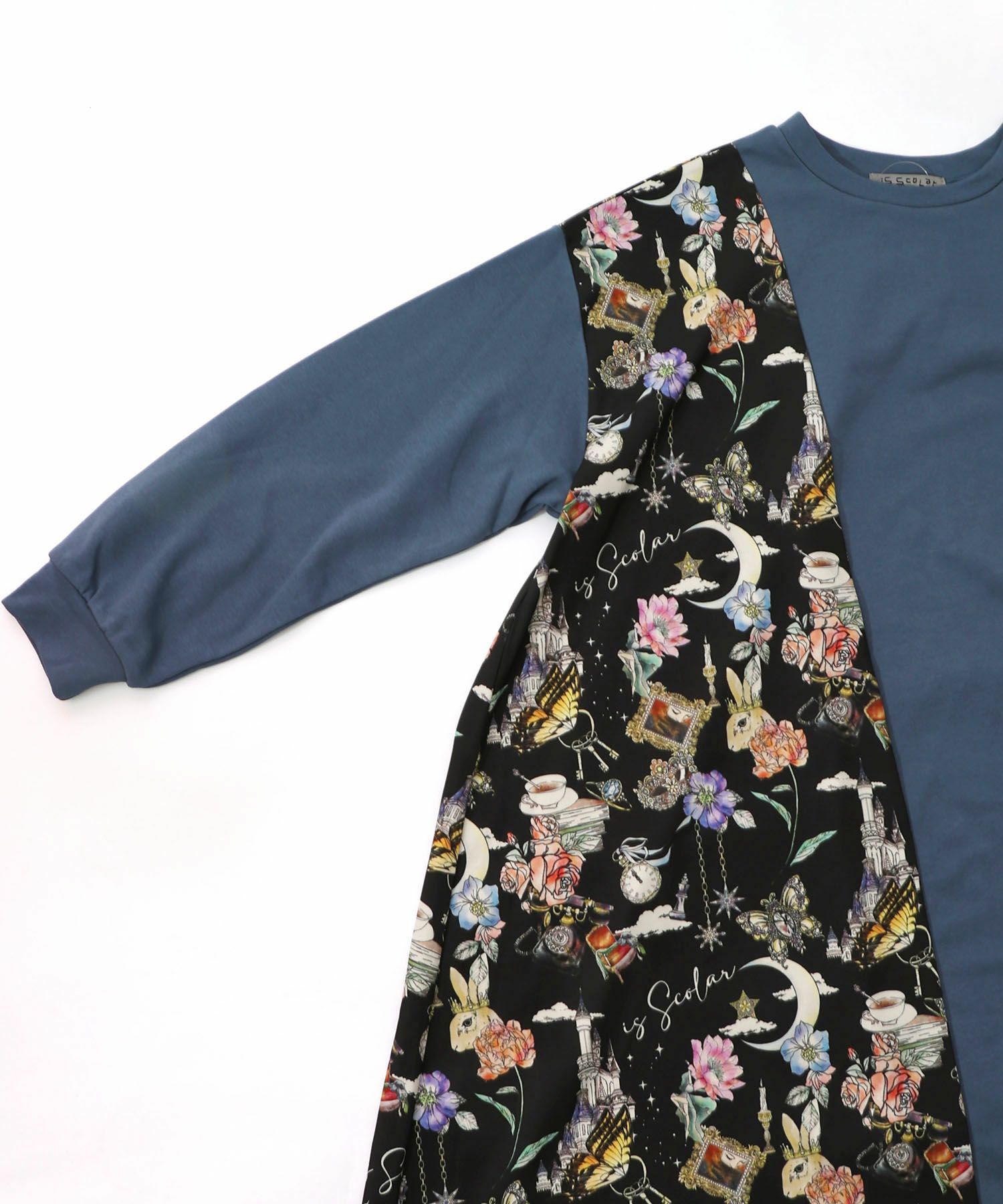 アンティーク柄 バイカラー切替ワンピース-14