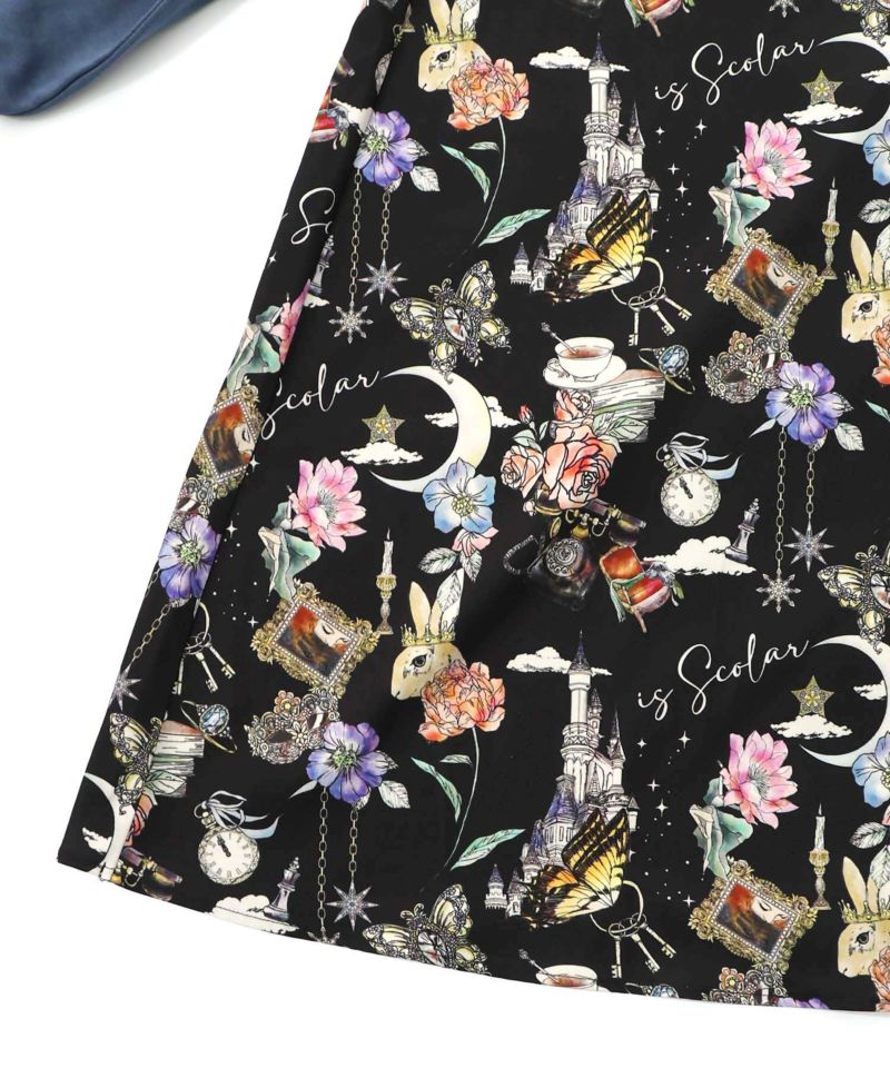 アンティーク柄 バイカラー切替ワンピース-15