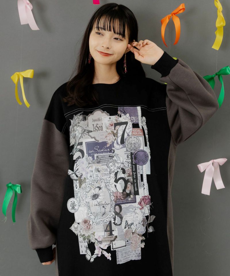 コラージュ柄裏起毛ワンピース-2