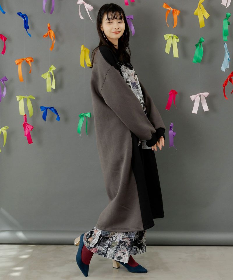 コラージュ柄裏起毛ワンピース-4