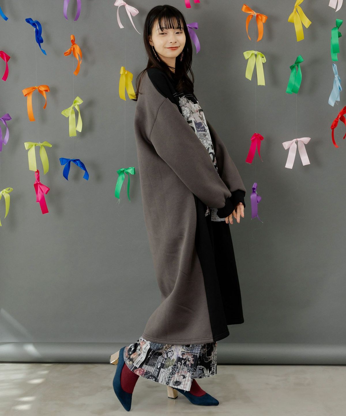 コラージュ柄裏起毛ワンピース-4