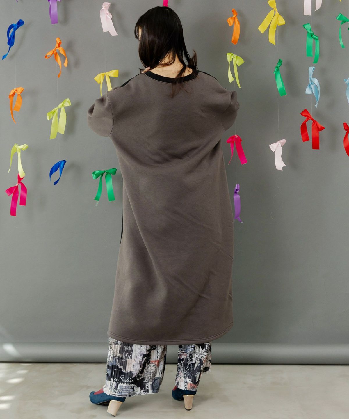 コラージュ柄裏起毛ワンピース-5