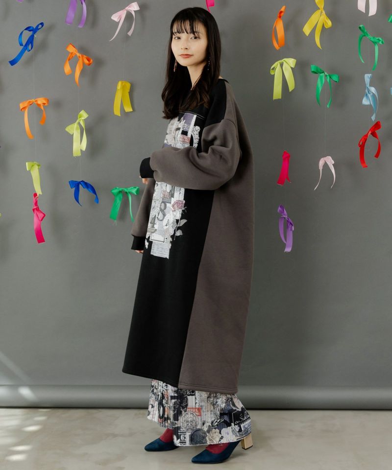 コラージュ柄裏起毛ワンピース-6