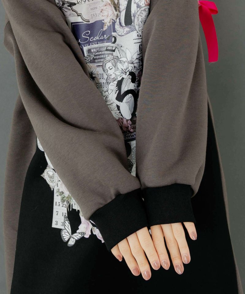 コラージュ柄裏起毛ワンピース-8