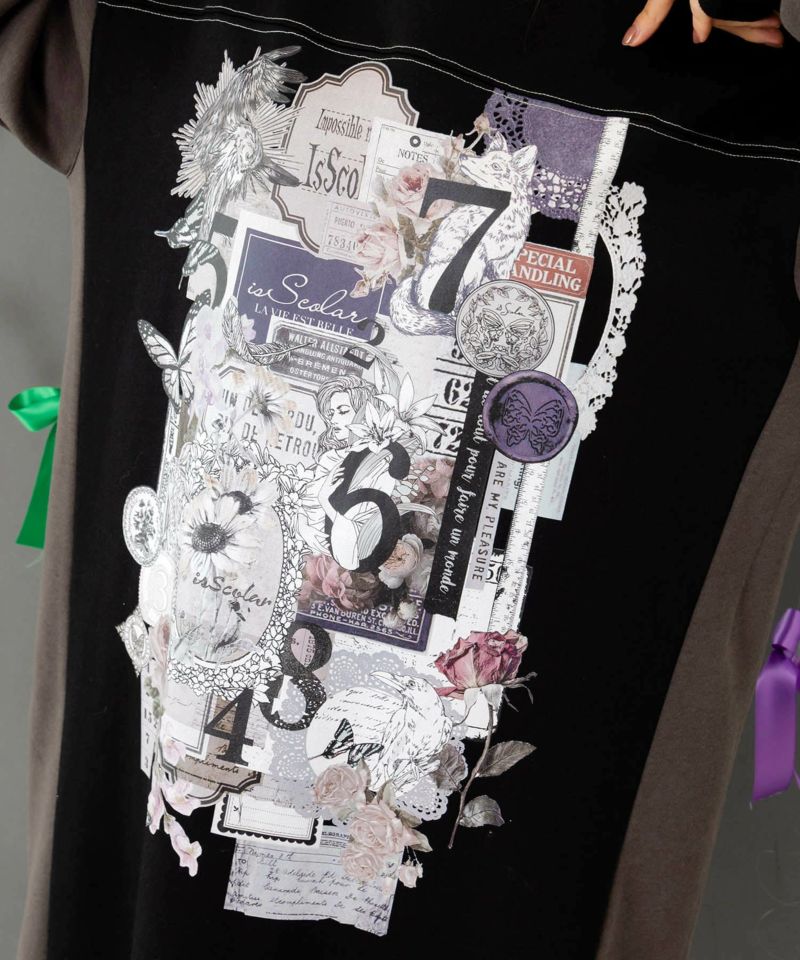 コラージュ柄裏起毛ワンピース-10