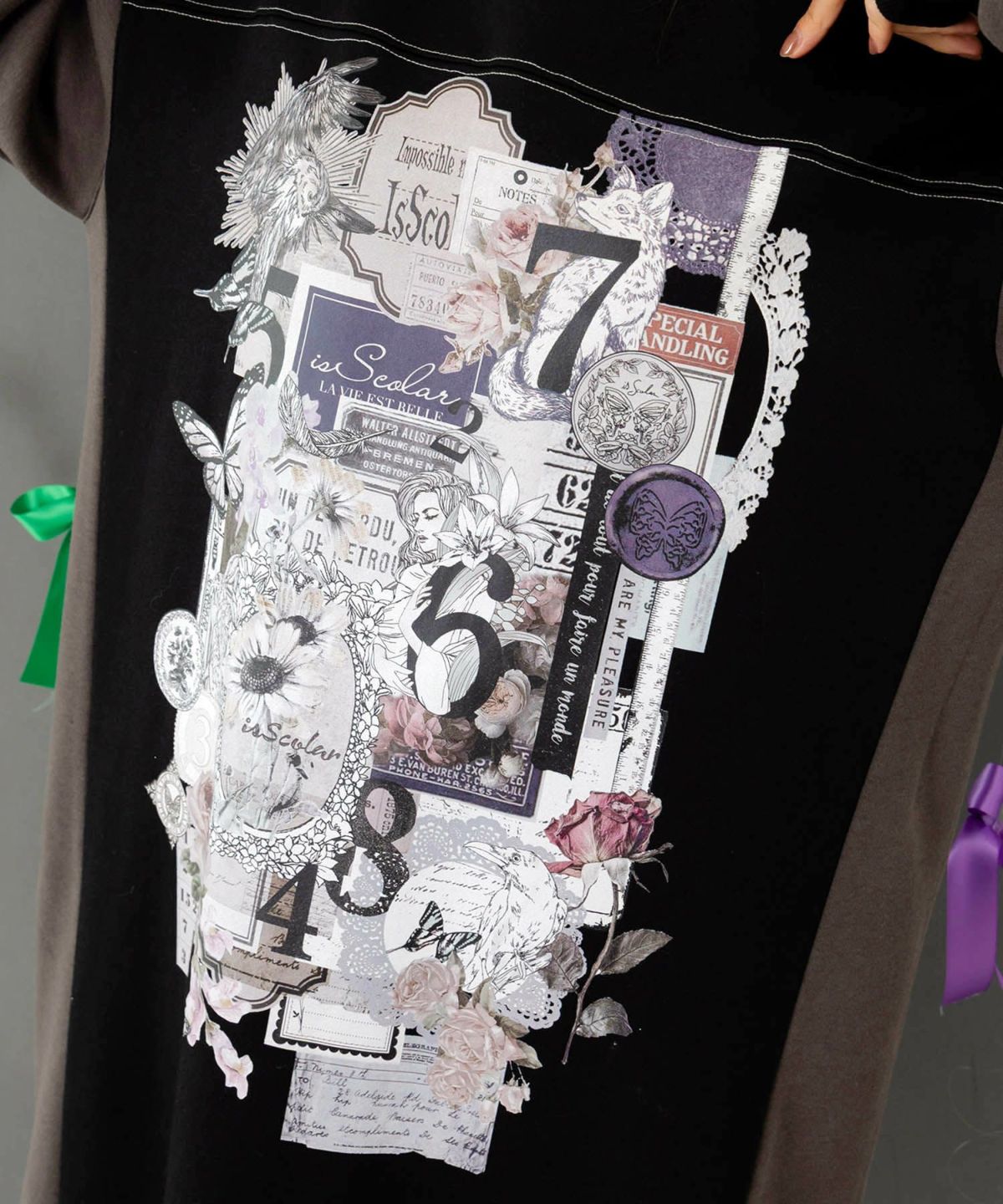 コラージュ柄裏起毛ワンピース-10