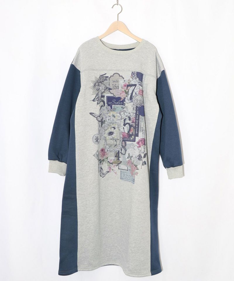 コラージュ柄裏起毛ワンピース-11