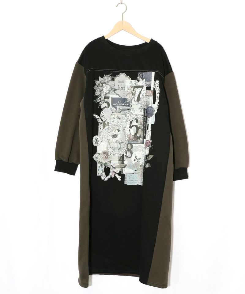 コラージュ柄裏起毛ワンピース-14