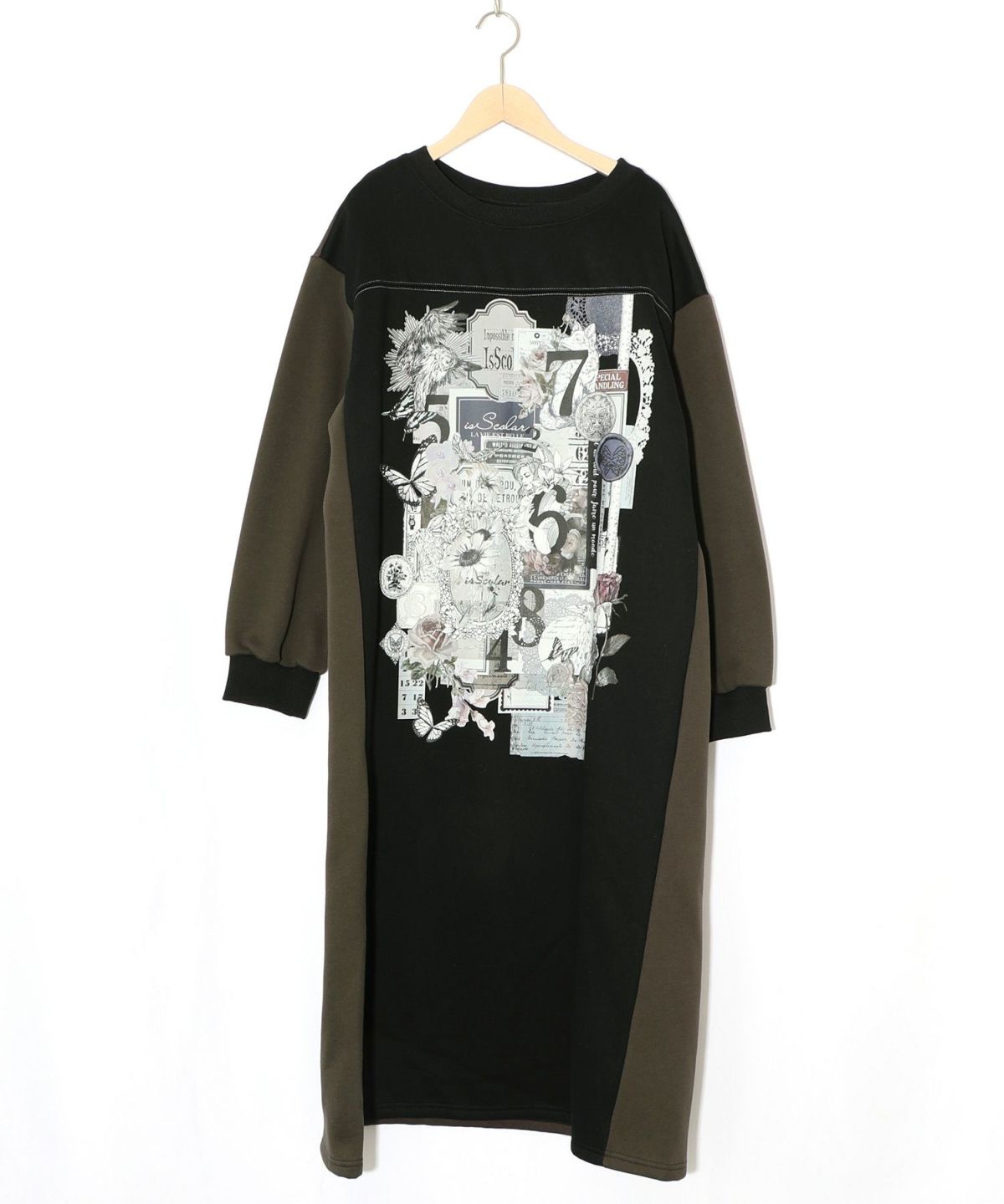 コラージュ柄裏起毛ワンピース-14