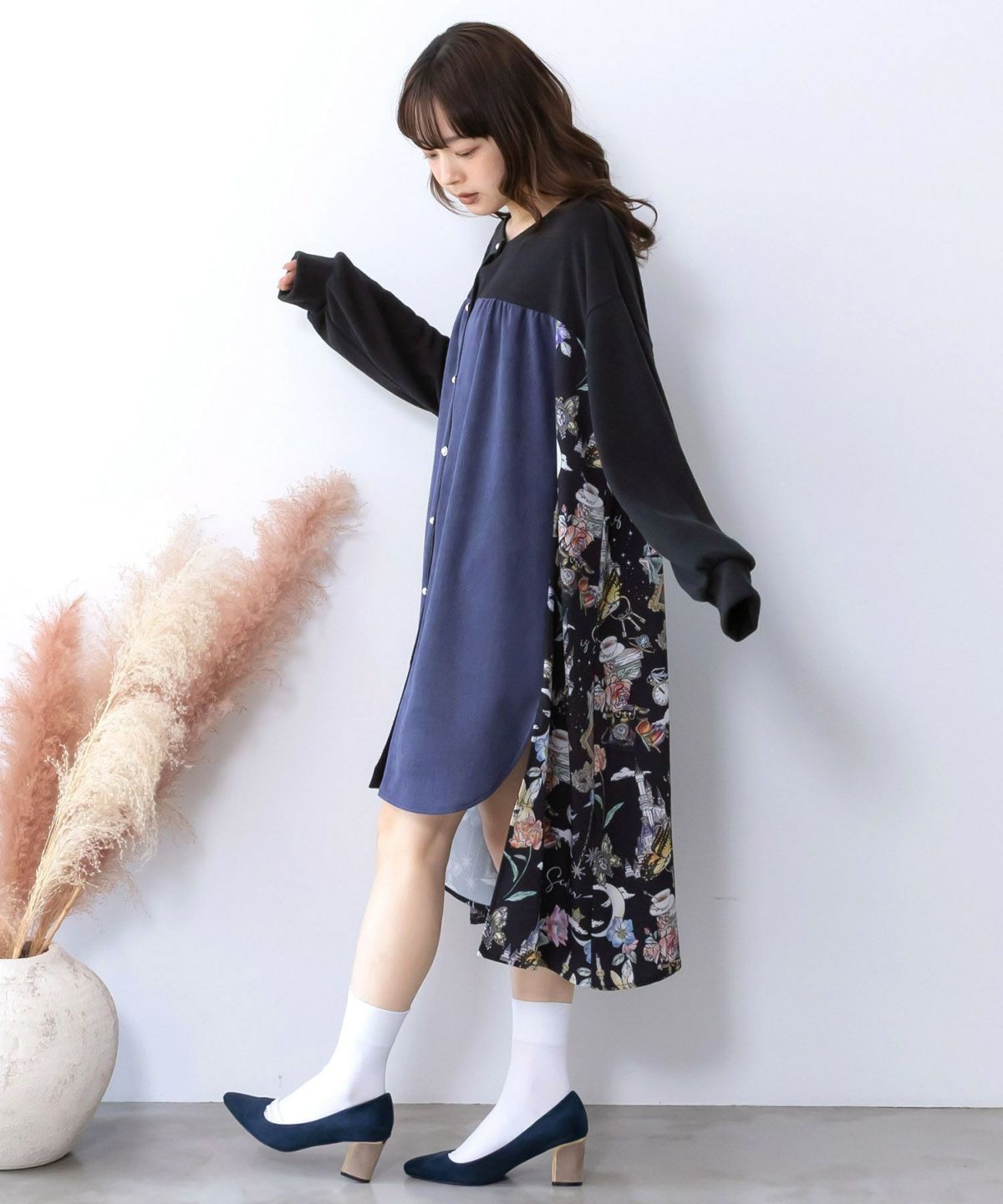 アンティーク柄 3素材切替ロングカーディガン-4