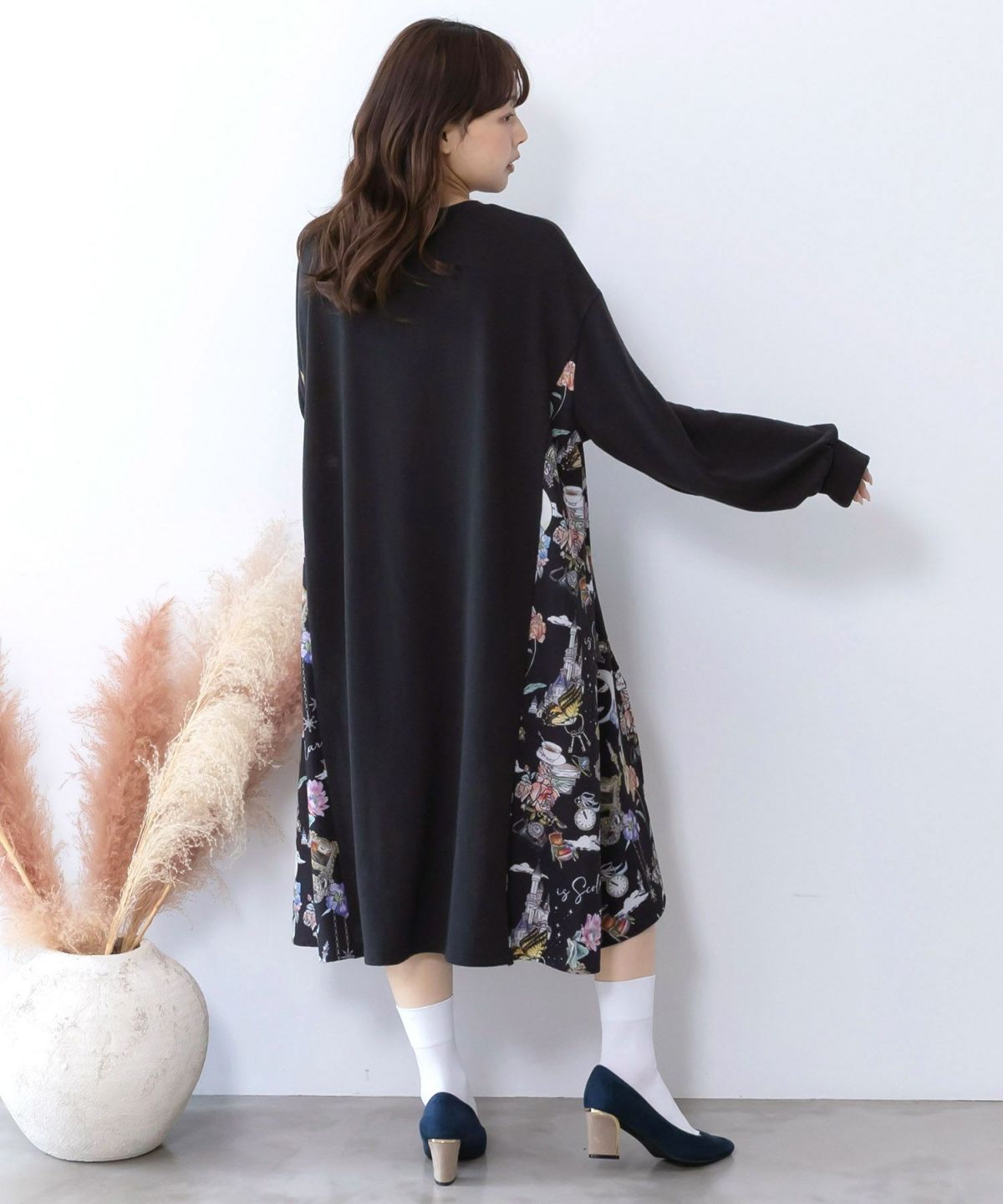 アンティーク柄 3素材切替ロングカーディガン-5