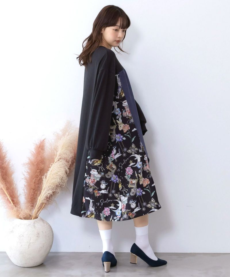 アンティーク柄 3素材切替ロングカーディガン-6