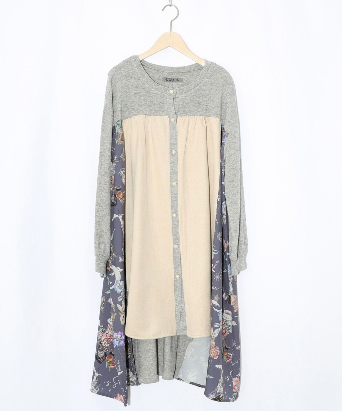 アンティーク柄 3素材切替ロングカーディガン-10