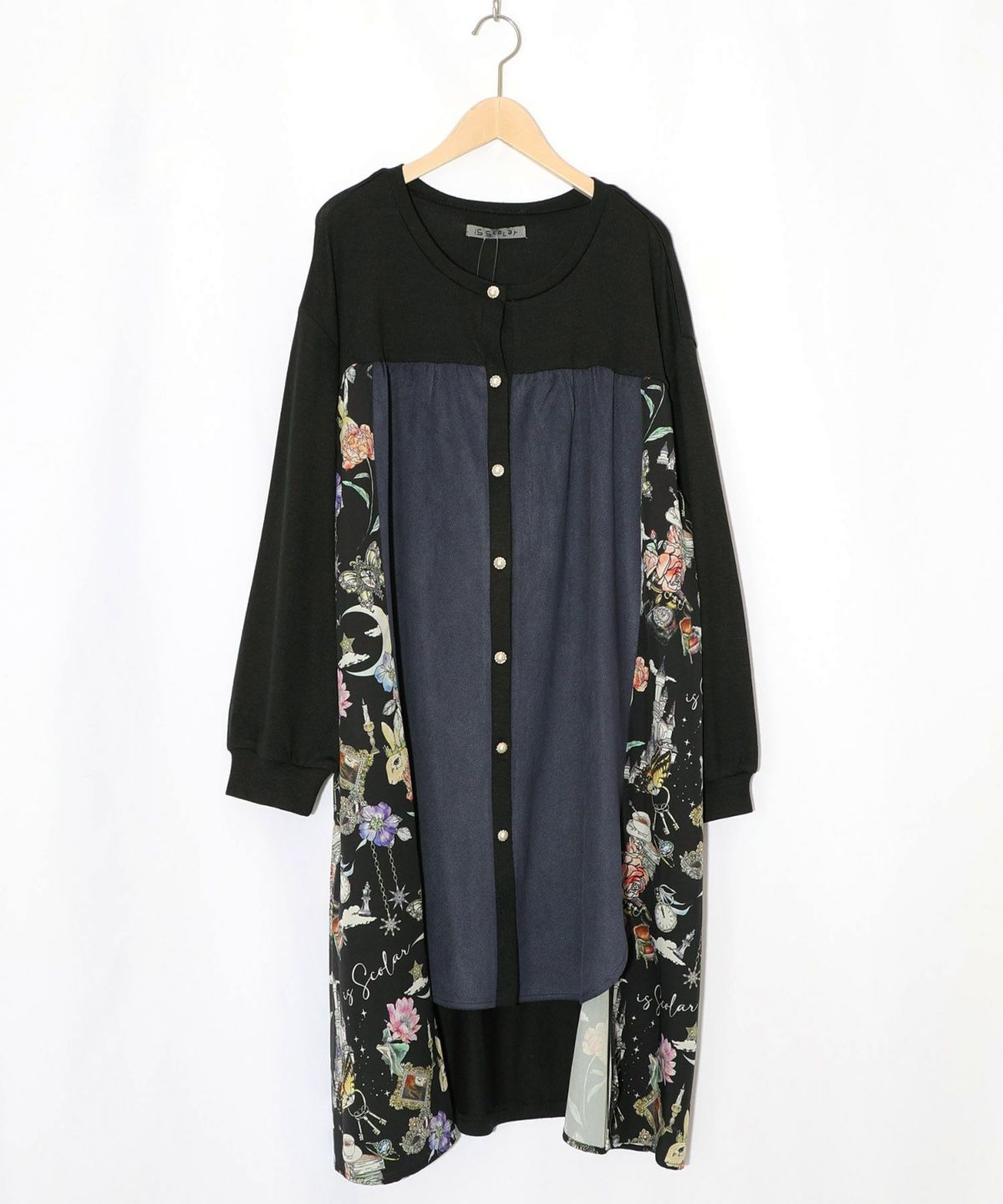 アンティーク柄 3素材切替ロングカーディガン-13