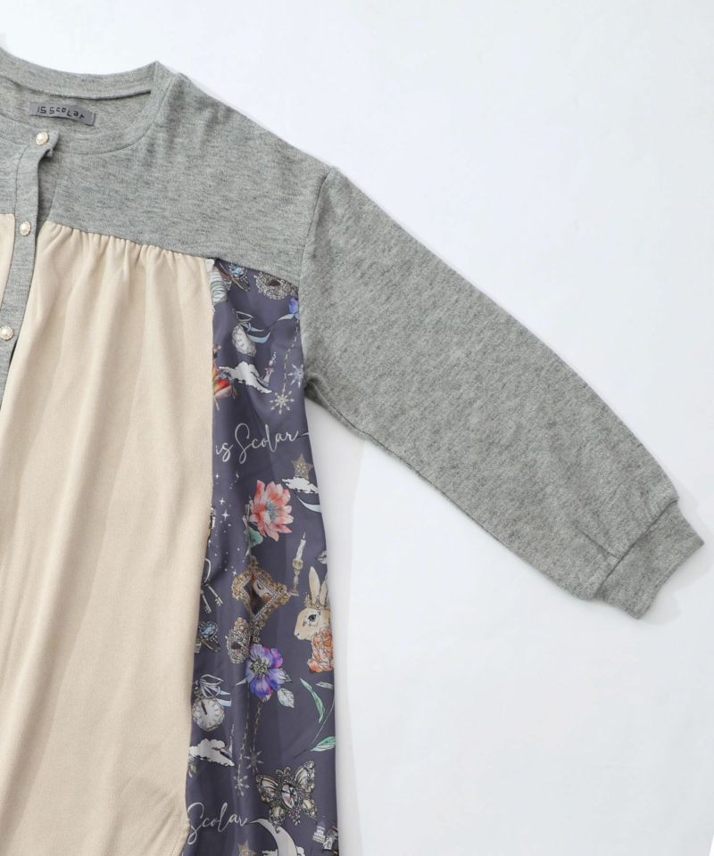 アンティーク柄 3素材切替ロングカーディガン-17